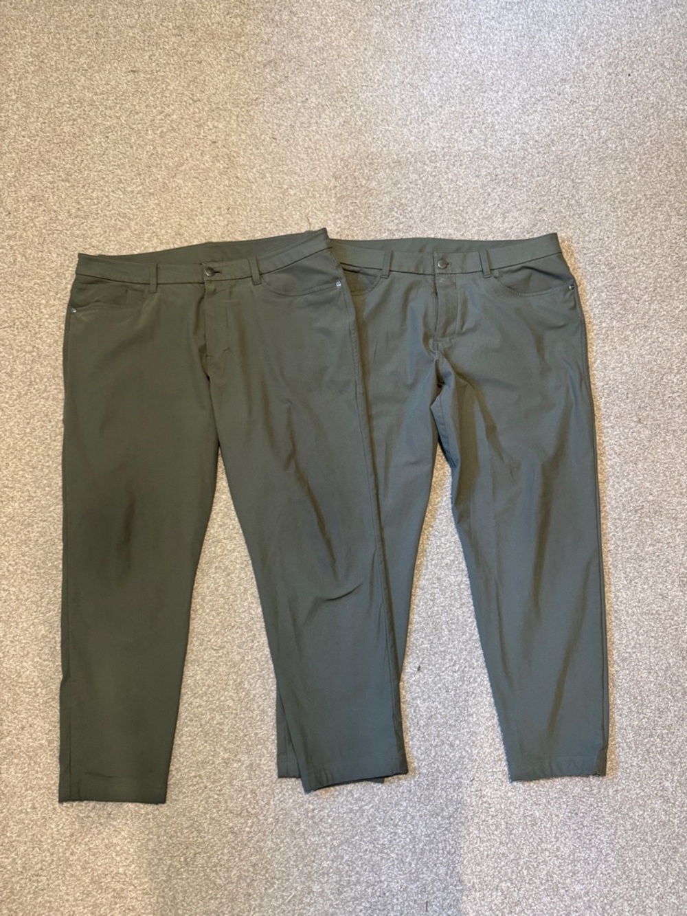 Bundle of two Lululemon ABC slim fit pants in light gray green